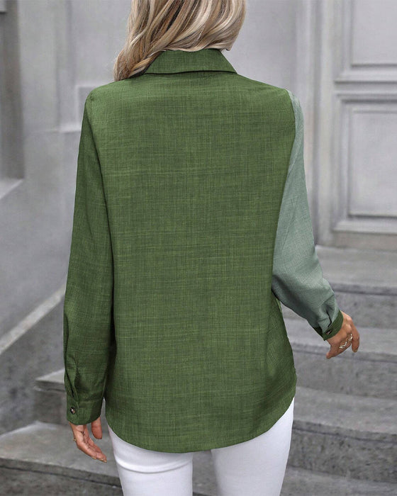 Blouse À Col Revers Et Boutonnage Simple Avec Blocs De Couleur