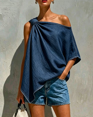 Blouse Denim Nœud Une Épaule