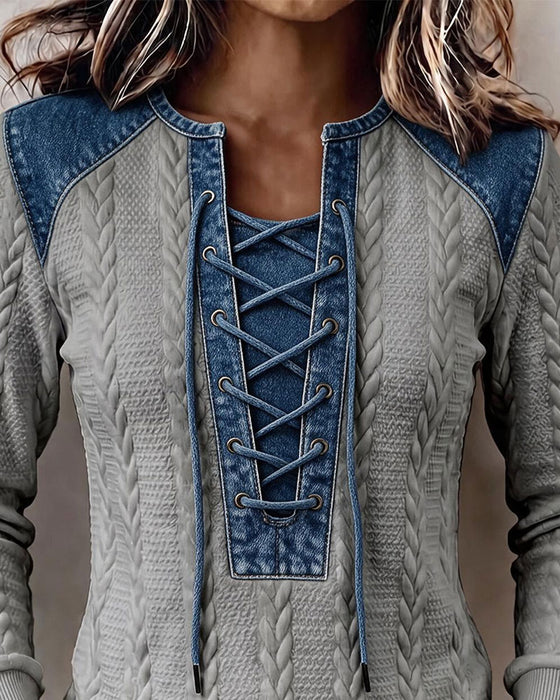 Sweatshirt Attache Patchwork Décontracté
