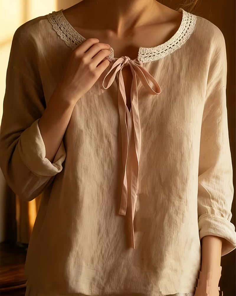 Chemisier Laçage Uni Élégant Décontracté