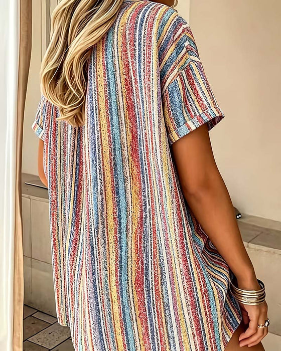 Blouse Rayée Bloc De Couleur Décontractée