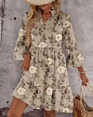Robe Manche Cloche Imprimé Fleuri