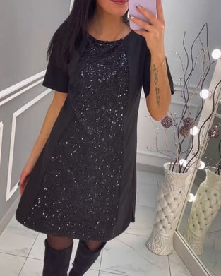 Robe manches courtes à sequins patchwork