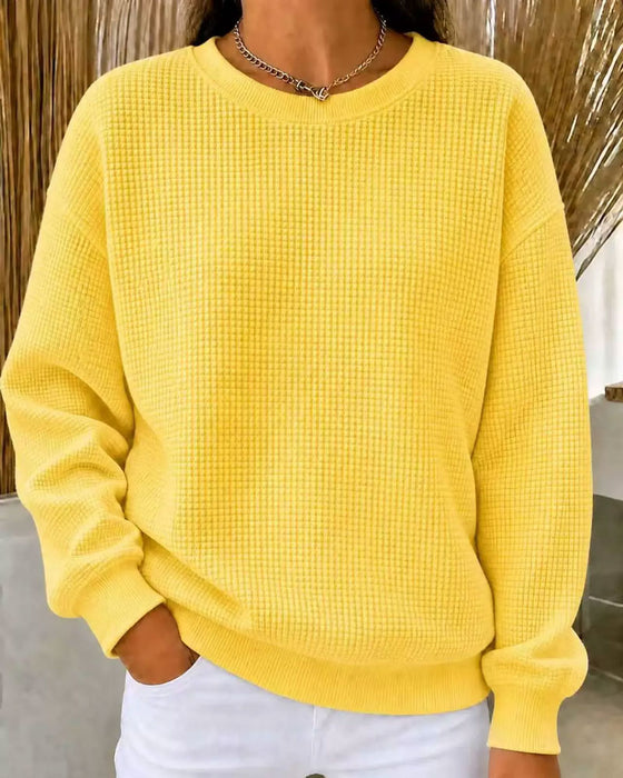 Haut Tricot Gaufré Unie Col Rond