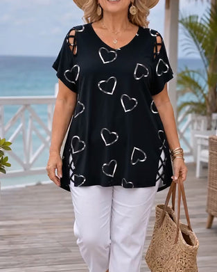 T-Shirt Motif Cœur Ajouré Manches Courtes