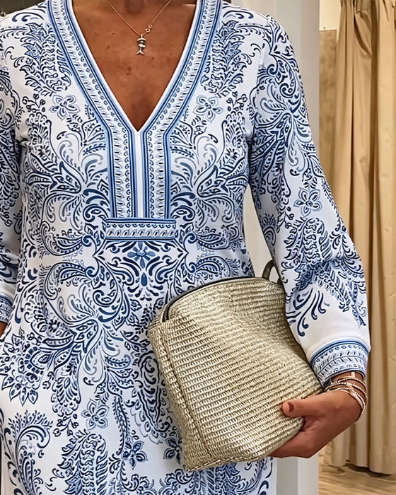 Robe Décontractée Col V Imprimée