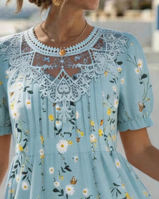 Robe Daisy Dentelle Manche Courte Vacances