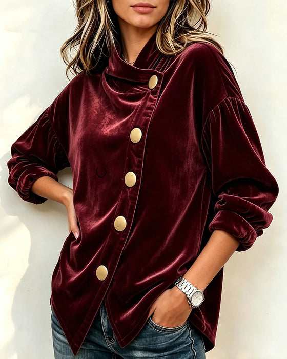 Manteau Unie Couleur Diagonale Bouton Mode