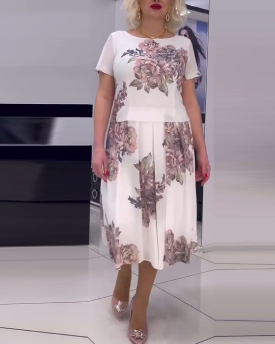 Robe élégante à col rond et imprimé floral