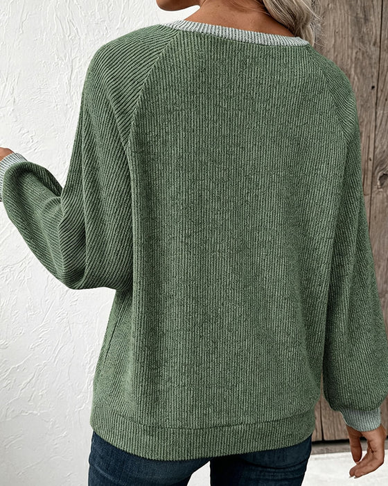 Top En Tricot À Col Contrastant Manches Longues