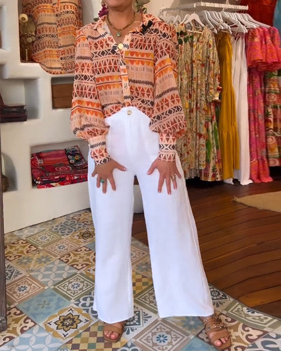 Chemise à revers et imprimé rétro