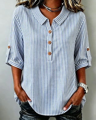 Blouse Décontractée Rayée Henley