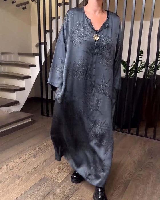 Robe Longue Manche Imprimée Droite