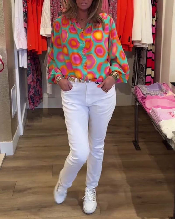 Chemise col montant imprimé géométrique coloré