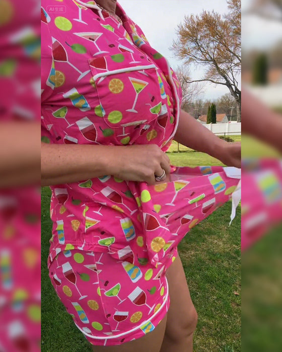 Ensembles Deux Pièces Bouteille De Vin Imprimé Décontracté