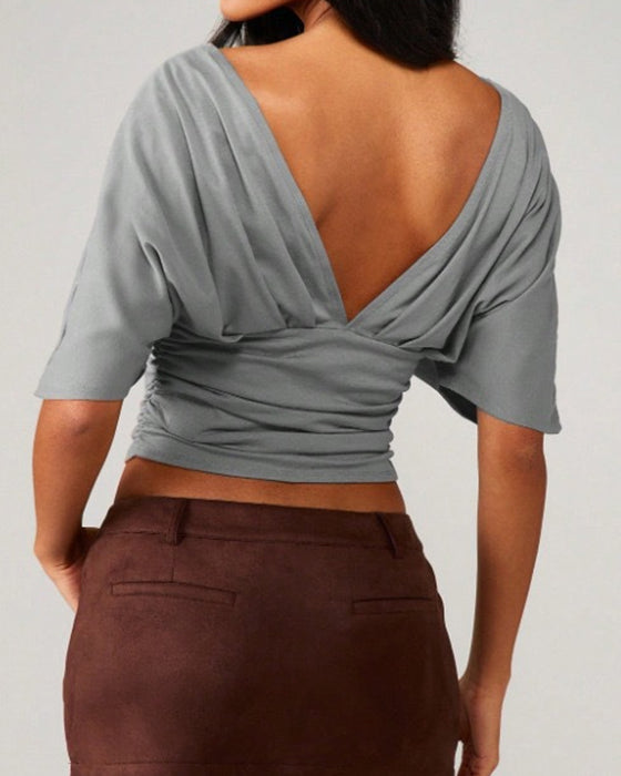 Haut Col V Manche Chauve-Souris Taille Attache