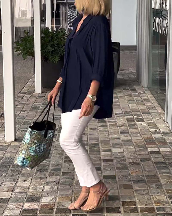 Blouse ample de couleur unie à revers