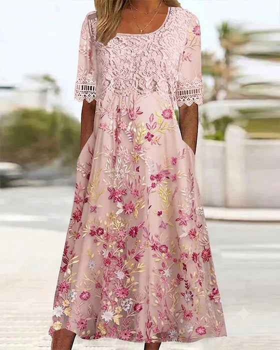 Robe Dentelle Florale Patchwork Ligne A