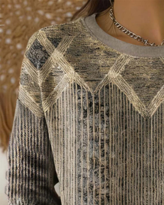 Sweat Shirt Col Rond Imprimé Rétro