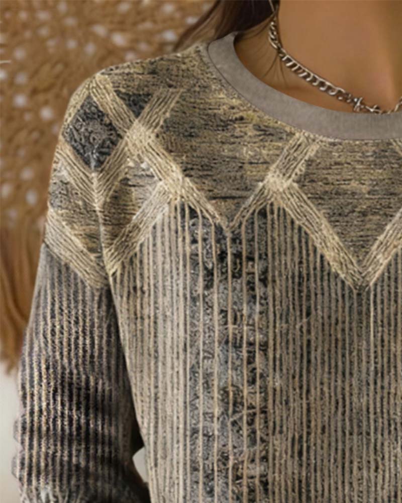 Sweat Shirt Col Rond Imprimé Rétro