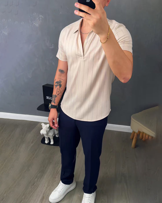 T-Shirt Décontracté À Col Polo Et Côtes Pour Homme