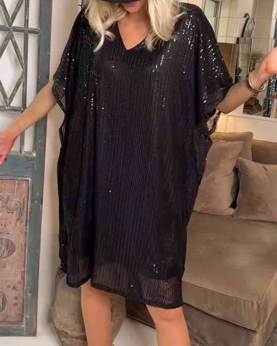 Robe À Col En V À Paillettes Décontractée