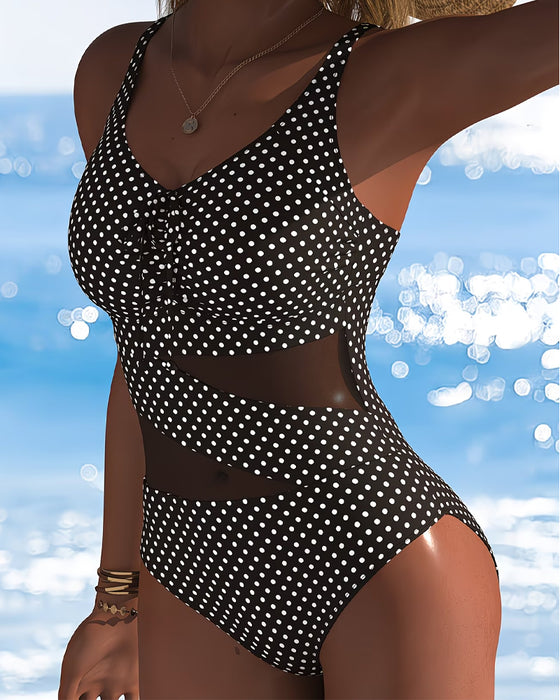 One-Piece Pois Cravate Mesh Patchwork