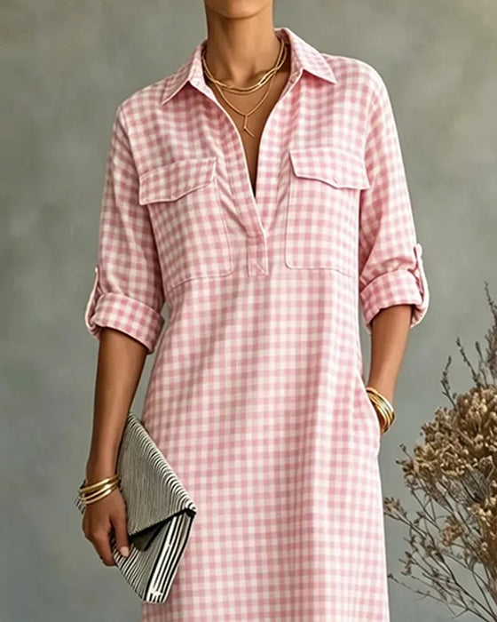 Robe À Carreaux Col Chemise