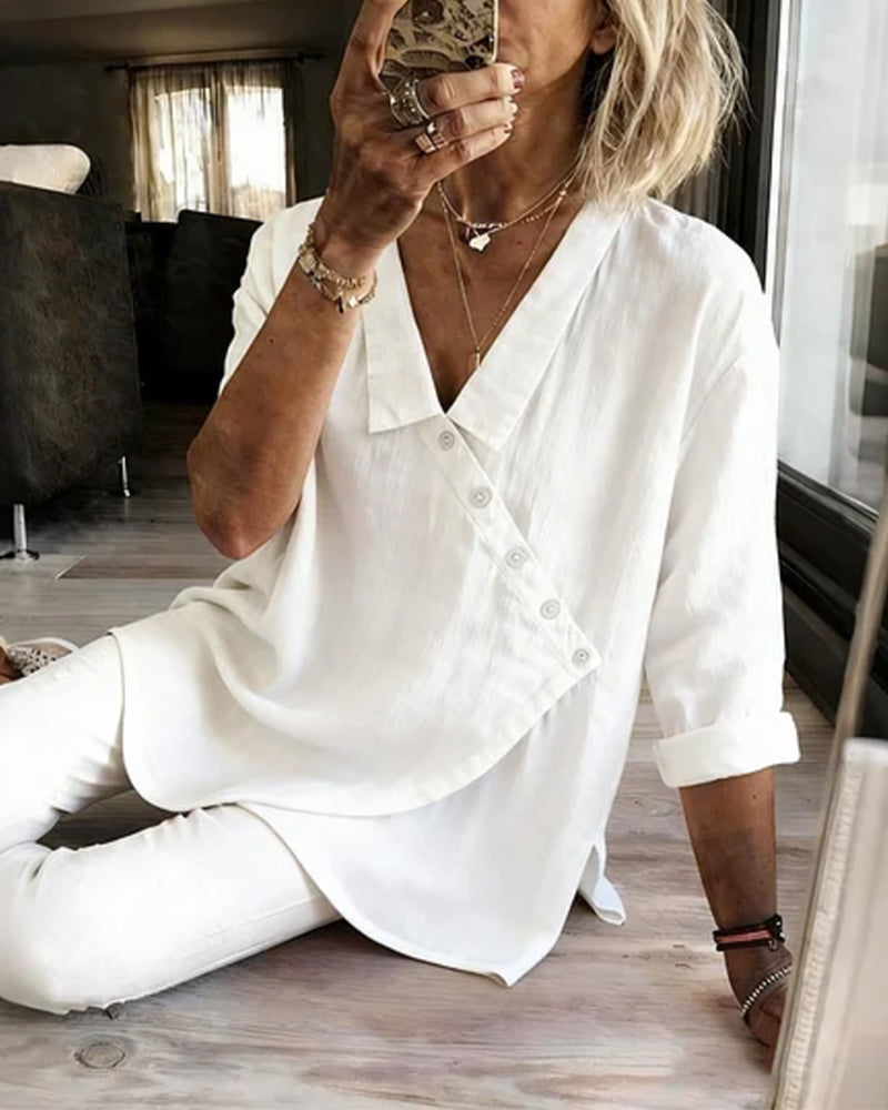 Blouse À Col Avec Patte De Boutonnage Diagonale Asymétrique
