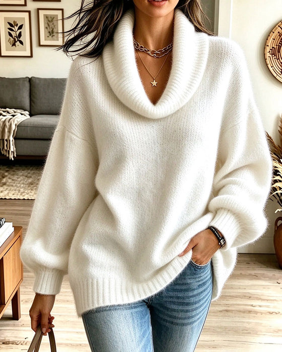 Pullover Décontracté Col Slouchy Confortable Tricoté
