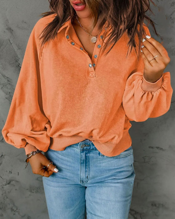 Sweatshirt Revers Bouton Unie