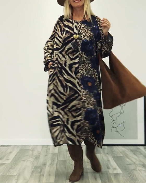 Robe patchwork élégante à imprimé léopard et zèbre