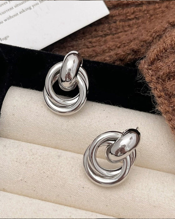 Boucles D'oreilles Vintage Texturé Double Couche Métal Enroulé