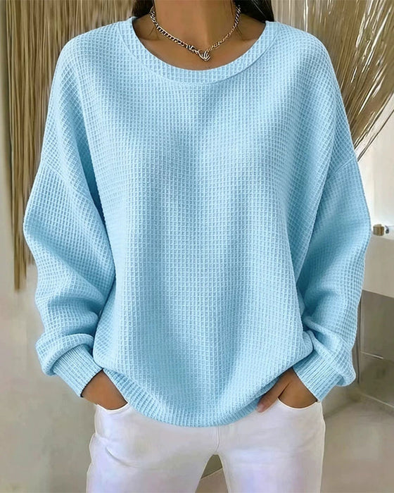 Sweatshirt Unie Texture Gaufrée Pullover