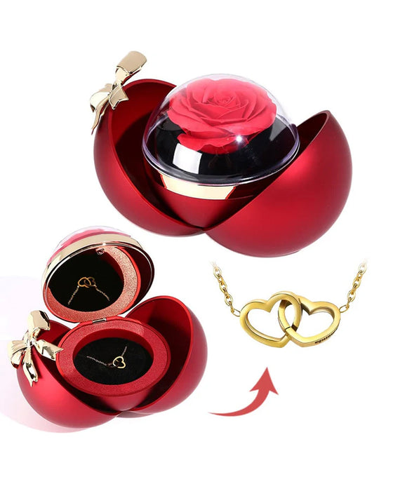 Boîte de Rose Ball - Avec Collier Double Cœur Gravé