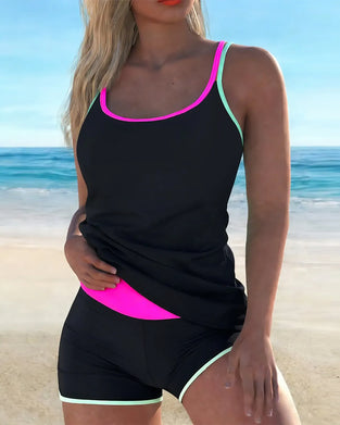 Tankini Contraste De Couleur U Col Halter