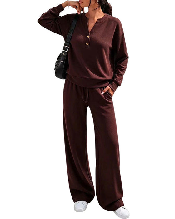 Ensemble Manche Longue Haut Jambe Large Pantalon