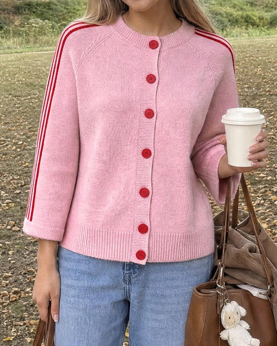 Cardigan Rayé 3/4 Manche Bouton