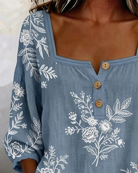 Blouse Col Carré Imprimé Lâche