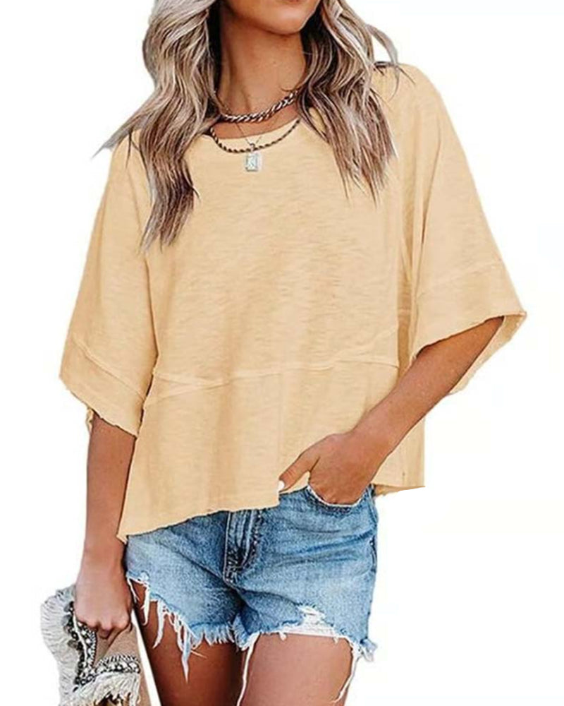 T-Shirt Sans Fente Rapiécé Uni Manche Cloche
