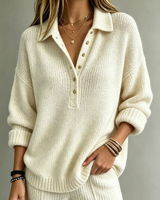 Pull Revers Boutonné Uni