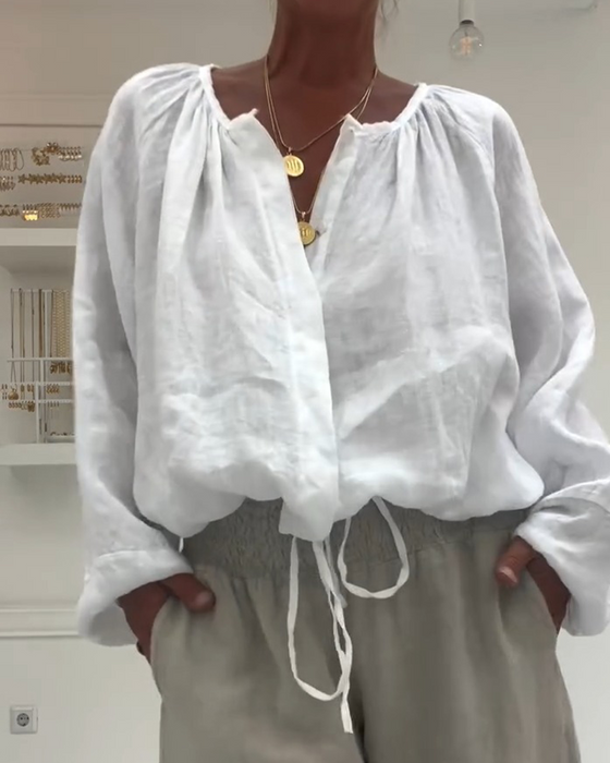 Blouse Manches Longues Froncée Attacher