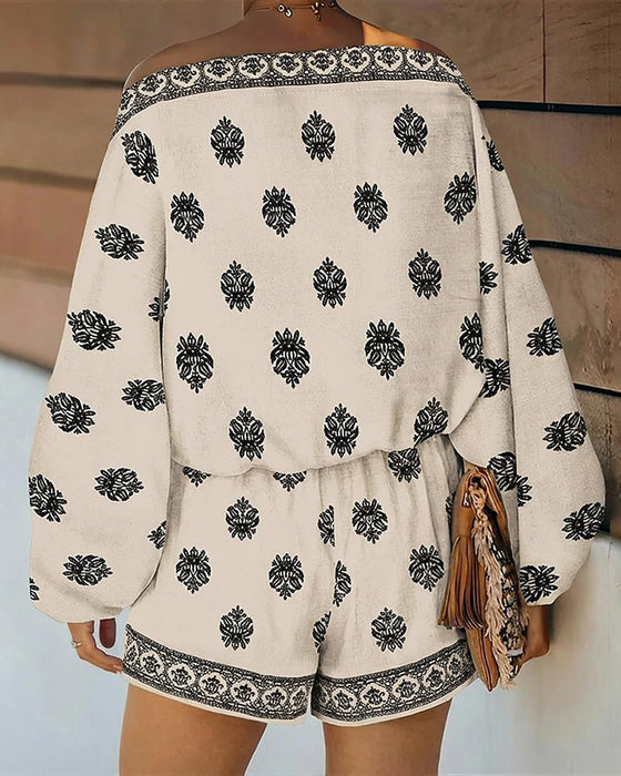 Ensemble Femmes 2 Pièces Tenue Boho Haut Et Shorts