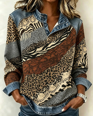Blouse Patchwork Léopard Bouton