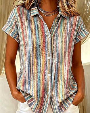 Blouse Rayée Bloc De Couleur Décontractée