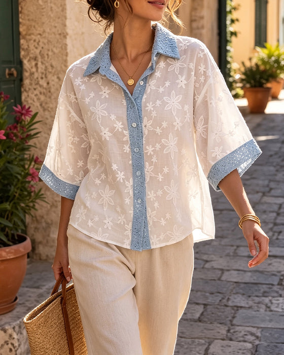 Blouse Manches Mi-Longues À Revers