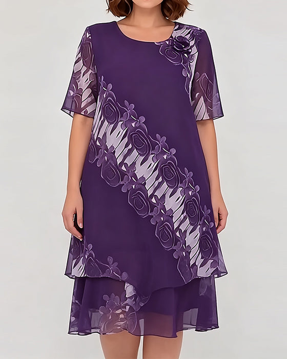 Robe Col Rond Florale Décontractée