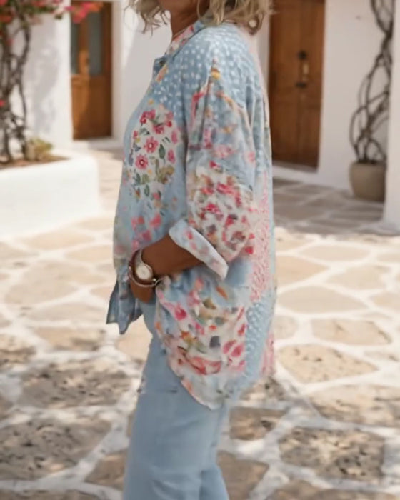Chemise À Imprimé Fleuri Et Col Montant