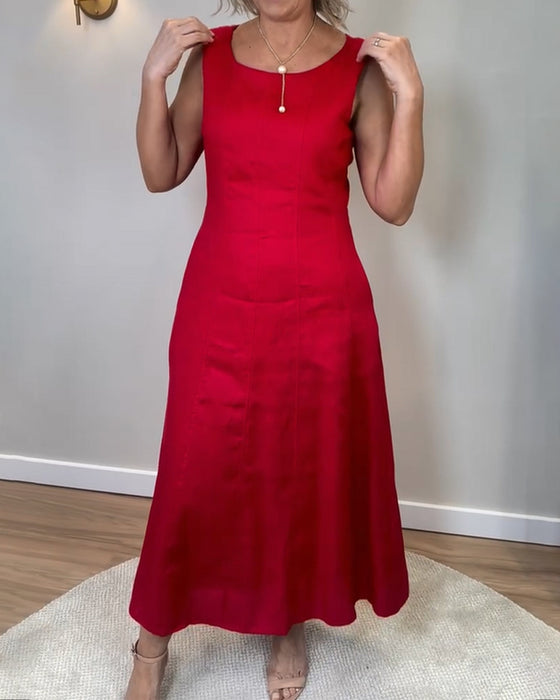 Robe Sans Manches Casual Avec Couleur Uni