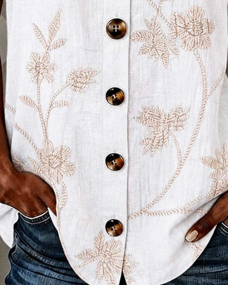 Débardeur Florale Camisole Anneau Métallique